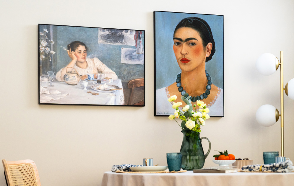 Dining room with two art posters