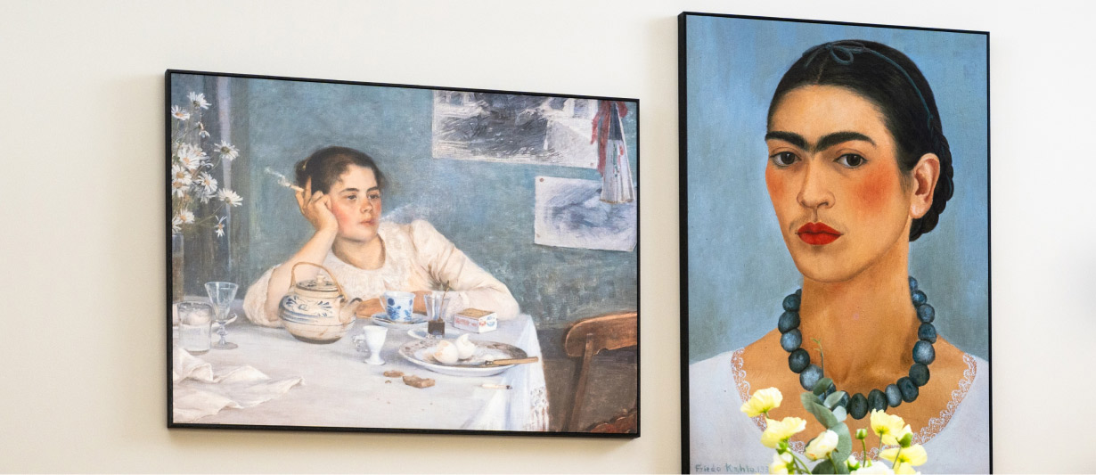 Dining room with two art posters