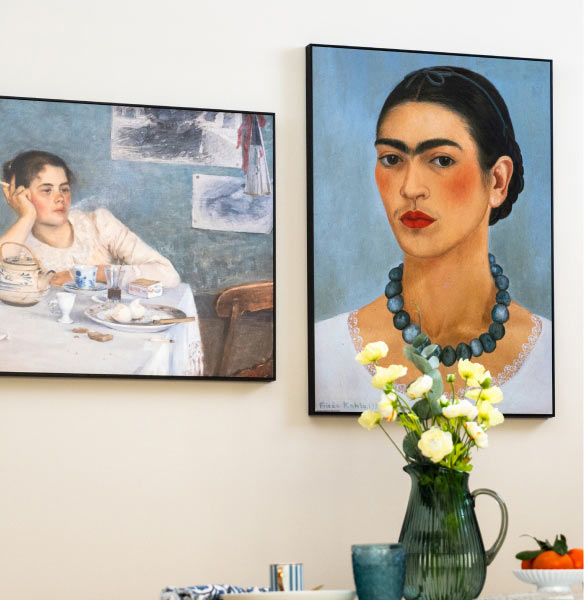 Dining room with two art posters