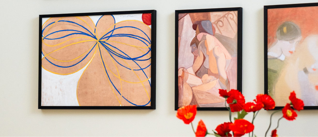 Three abstract prints with poppies