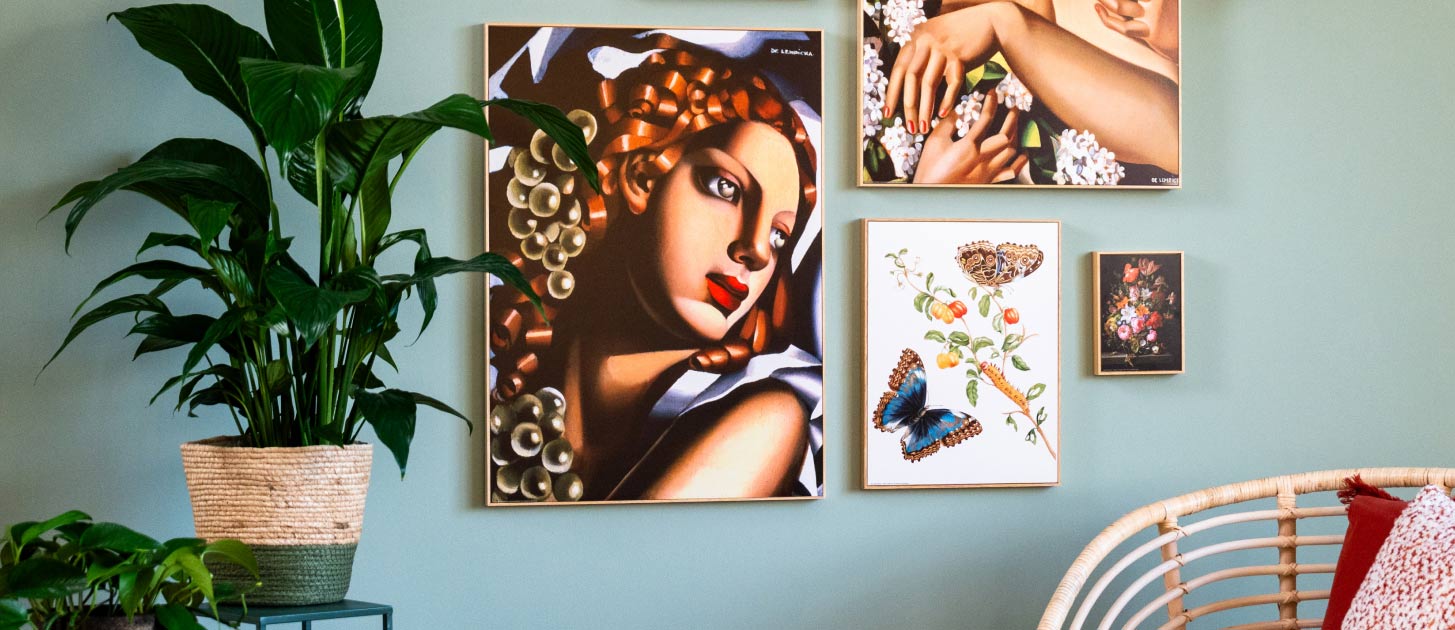Gallery wall with framed prints