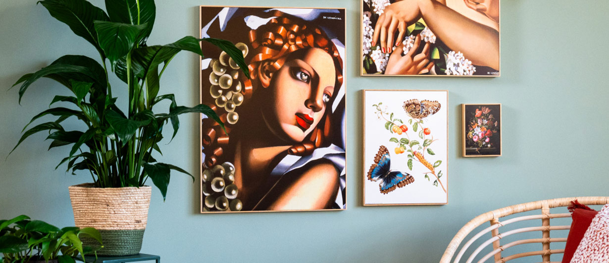 Gallery wall with framed prints